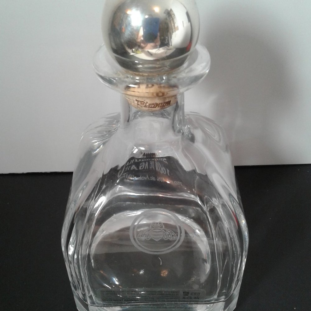 Empty Gran Patron Platinum Silver Tequila  750ml handmade numbered W stopper